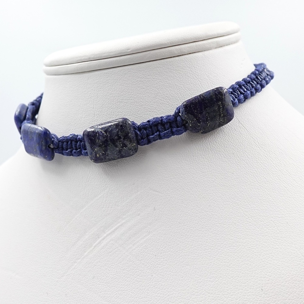 Free People Blue Lapis Macrame Choker Necklace Sweet Carolina Boho Chic - Picture 3 of 7